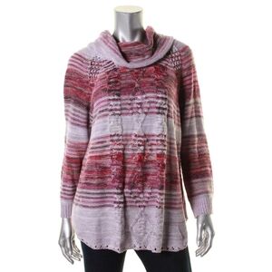 John Paul Richard Sweater Womens Size M Purple Red Marbled Cable-Knit Cowl Neck